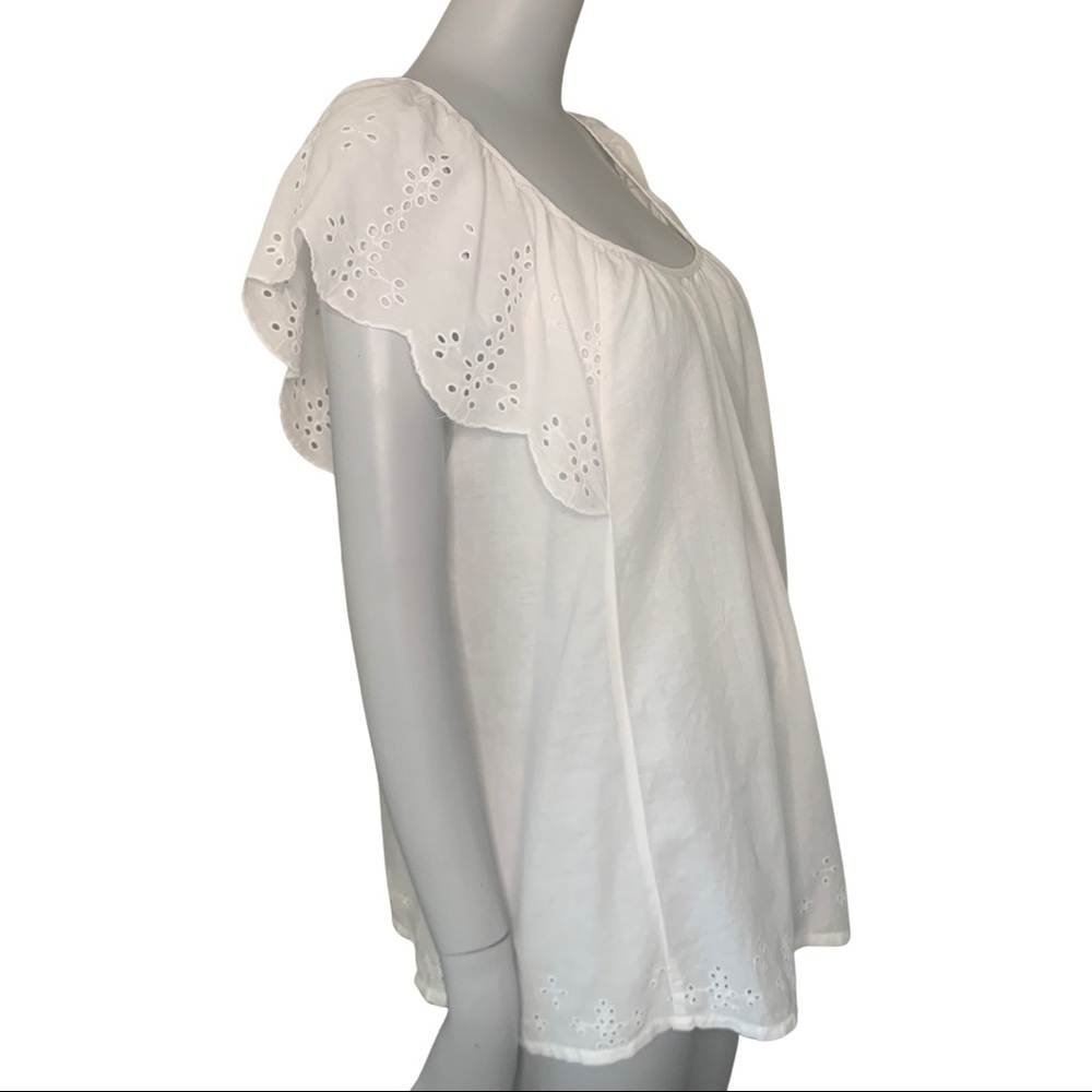 H&M Divided Eyelet Broderie Flutter Sleeve Top 100% Cotton Lightweight Size 8 - Picture 6 of 15